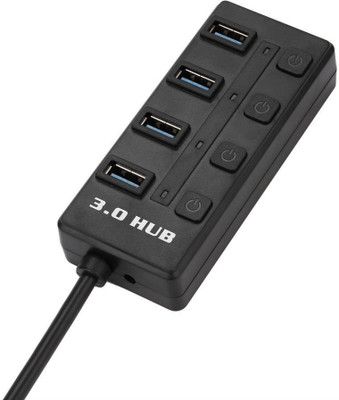 BhalTech 4 Port USB Hub USB 3.0 4 Port USB Hub USB 3.0 Superspeed Portable with Switch USB Hub(Black)