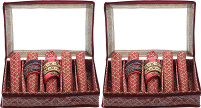 KUBER INDUSTRIES Brocade Hardboard 2 Pieces Five Rod Bangle Box (Maroon) - CTKTC22950 Make Up Vanity Box(Maroon)