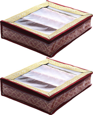 KUBER INDUSTRIES Brocade Hardboard 2 Pieces Four Rod Bangle Box (Maroon) - CTKTC22947 Make Up Vanity Box(Maroon)