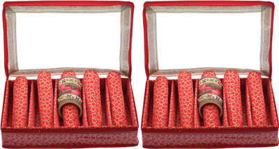 KUBER INDUSTRIES Brocade Hardboard 2 Pieces Five Rod Bangle Box (Red) - CTKTC22898 Make Up Vanity Box(Red)