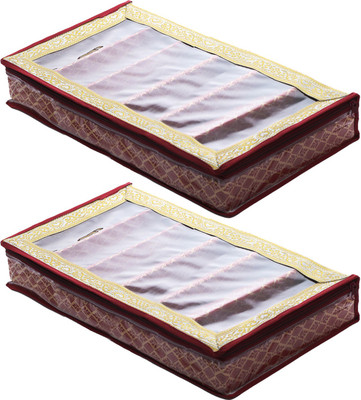 KUBER INDUSTRIES Brocade Hardboard 2 Pieces Six Rod Bangle Box (Maroon) - CTKTC22955 Make Up Vanity Box(Maroon)
