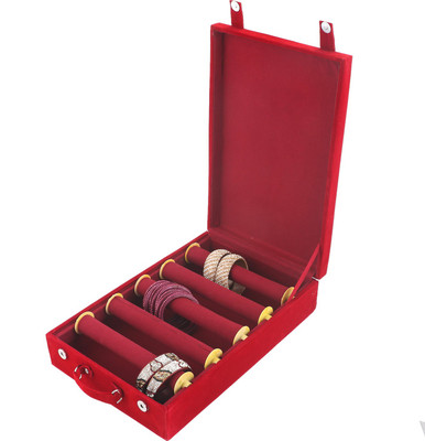 KUBER INDUSTRIES Wooden 1 Piece Five Rod Velvet Bangle Storage Box (Maroon) - CTKTC22745 Make Up Vanity Box(Maroon)
