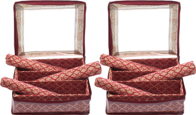 KUBER INDUSTRIES Brocade Hardboard 2 Pieces Three Rod Bangle Box (Maroon) - CTKTC22943 Make Up Vanity Box(Maroon)
