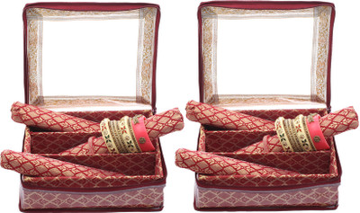 KUBER INDUSTRIES Brocade Hardboard 2 Pieces Three Rod Bangle Box (Maroon) - CTKTC22942 Make Up Vanity Box(Maroon)