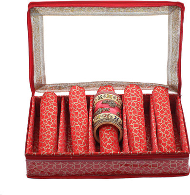 KUBER INDUSTRIES Brocade Hardboard Five Rod Bangle Box (Red) - CTKTC22897 Make Up Vanity Box(Red)