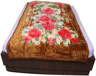 Indcrown Floral Single Mink Blanket for  Mild Winter(Microfiber, Multicolor)