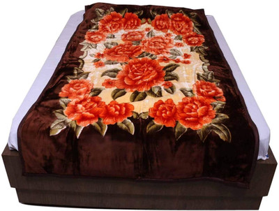 Indcrown Floral Single Mink Blanket for  Mild Winter(Microfiber, Multicolor)