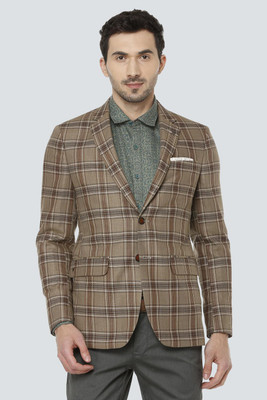 LOUIS PHILIPPE Checkered Single Breasted Casual Men Blazer(Brown)