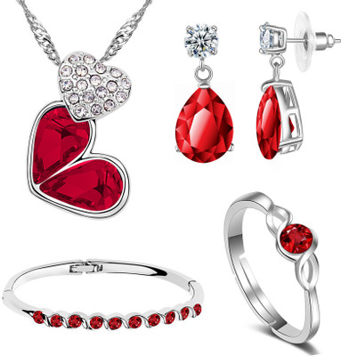 Om Jewells Alloy Rhodium Red, Silver Jewellery Set(Pack of 1)