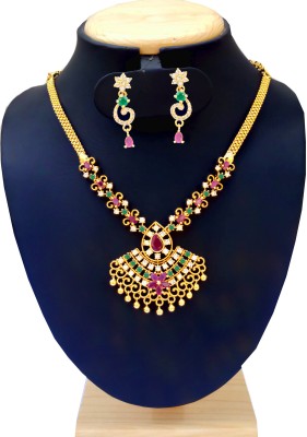 oh wow Copper, Alloy Gold-plated Multicolor, Gold, Red, Green, White Jewellery Set(Pack of 1)