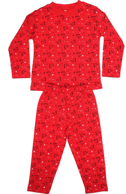 KABOOS Kids Nightwear Girls Printed Cotton Blend(Red Pack of 1)