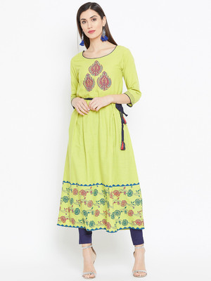 WineRed Women Printed A-line Kurta(Light Green)
