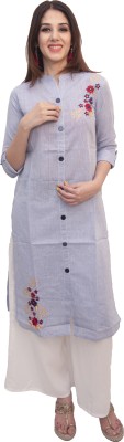 VAHSON Women Embroidered Straight Kurta(Blue)