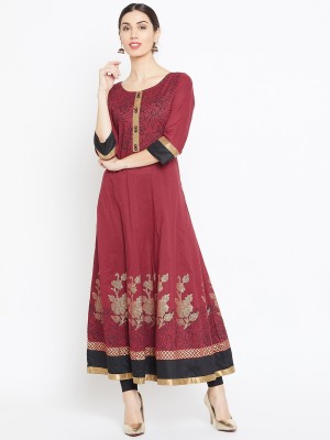 WineRed Women Block Print Anarkali Kurta(Maroon)