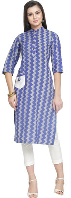 Enchanted Drapes Women Geometric Print Straight Kurta(Blue)