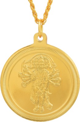 RN Gold Plated 24KT Brass, Dual Side Coin, PanchMukhi Hanuman with Hanuman Mantra, Temple Hindu God Pendant Chain For Men and Women Gold-plated Brass Pendant