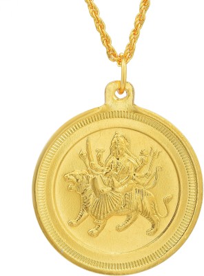 RN Gold plated Maa Sherawali Durga coin with durga mantra, medallion shape Hindu God pendant necklace jewellery Men and Women Gold-plated Brass Pendant