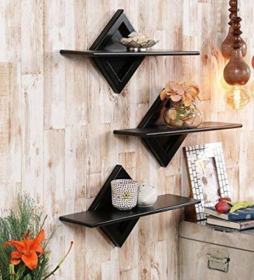 ONLINECRAFTS Wooden Wall mount attractive look wall shelves for living room home decor Wooden Wall Shelf(Number of Shelves - 3, Black)
