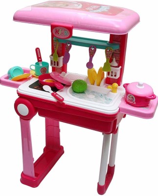 Kp Enterprise Kitchen Little chef 2 in 1 kitchen play set, pretend play luggage kitchen kit for kids with suitcase trolley carrycase with sound - lights and accessories included
