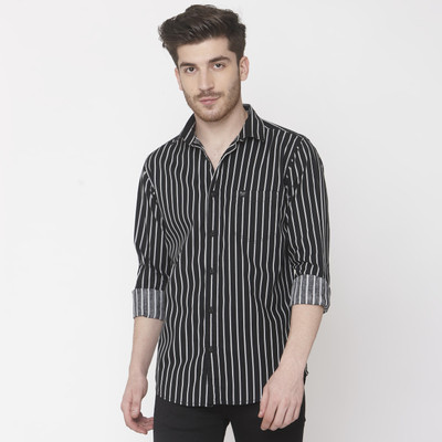 mufti-men-striped-casual-black-shirt