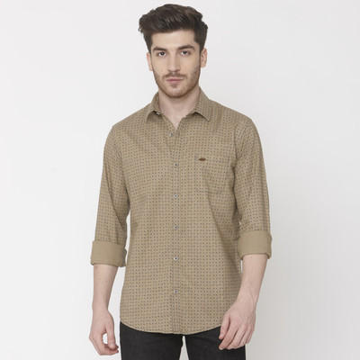 Mufti Men Printed Casual Khaki Shirt