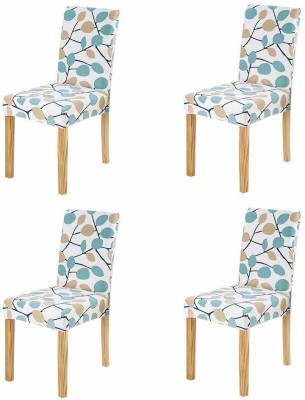 HOUSE OF QUIRK Polyester Floral Chair Cover(White/Blue/Yellow Pack of 4)