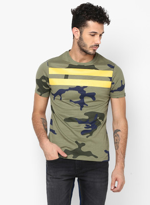 Urbano Fashion Printed, Striped Men Round Neck Green T-Shirt