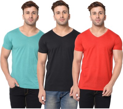 Jangoboy Solid Men V Neck Light Blue, Red, Black T-Shirt