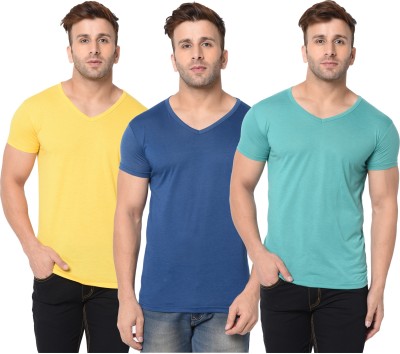 Adorbs Solid Men V Neck Dark Blue, Yellow, Light Green T-Shirt