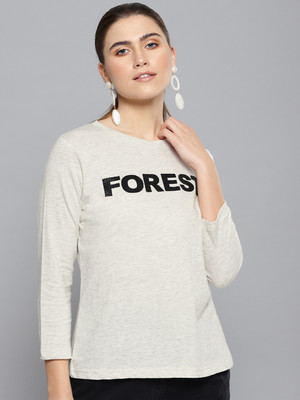 STREET9 Typography Women Round Neck White T-Shirt