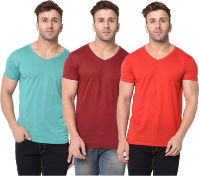 Adorbs Solid Men V Neck Red, Maroon, Light Green T-Shirt