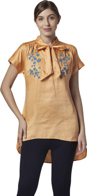 PARK AVENUE Casual Half Sleeve Embroidered Women Orange Top