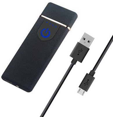 Triangle Ant Mini Electronic Touch Sensor Metal Lighter with Micro USB Charging Cable Flame-Less Slim Cigarette USB Rechargeable Lighter | Battery Indicator Cigarette Lighter(Black)