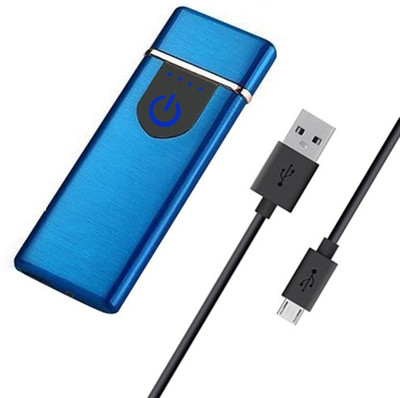 Triangle Ant Mini Electronic Touch Sensor Metal Lighter with Micro USB Charging Cable Flame-Less Slim Cigarette USB Rechargeable Lighter | Battery Indicator Cigarette Lighter(Blue)