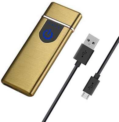 Triangle Ant Mini Electronic Touch Sensor Metal Lighter with Micro USB Charging Cable Flame-Less Slim Cigarette USB Rechargeable Lighter | Battery Indicator Cigarette Lighter(Gold)