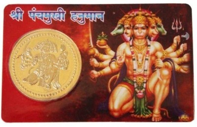 Takshila Gems Sri Panchmukhi Hanuman Yantra Vahan Durghtna Nashak Yantra 3x2 Inches Gold Polish Metal Coin Yantra Plated Yantra(Pack of 1)