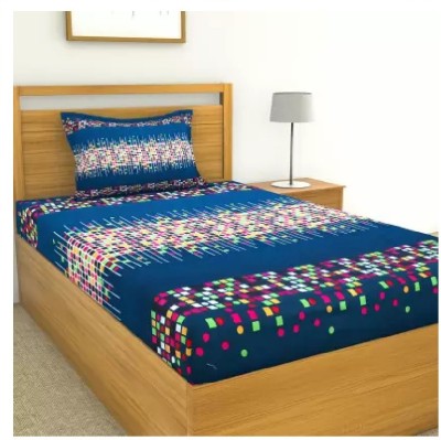 Decor Home Readiness 140 TC Polycotton Single Printed Flat Bedsheet(Pack of 1, Blue)