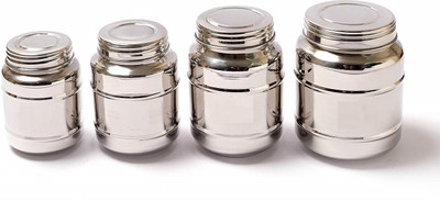 PRV Steel Grocery Container  - 300 ml, 400 ml, 500 ml, 600 ml(Pack of 2, Silver)