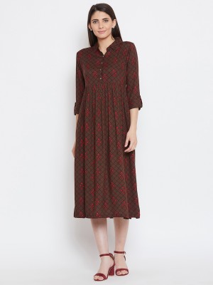 BITTERLIME Women Fit and Flare Brown Dress