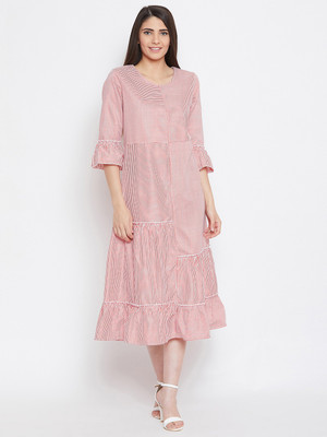 BITTERLIME Women A-line Red Midi/Calf Length Dress