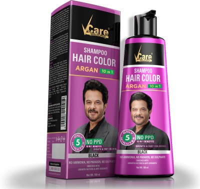 Vcare Shampoo Hair Colour | Argon 10 in 1 (180ML) , Black