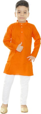 Fashion Garments Boys Festive & Party Kurta and Pyjama Set(Orange Pack of 1)