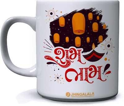 Jhingalala Shuv Labh Printed Ceramic Coffee Mug(350 ml)