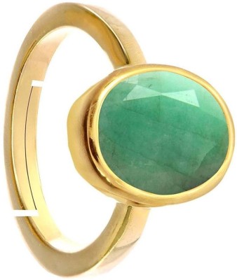 PANDIT JEWELLERS Certified Gemstone 7.5Ct.Or 8.25Ratti Natural Emerald Panna Copper Emerald Gold Plated Ring
