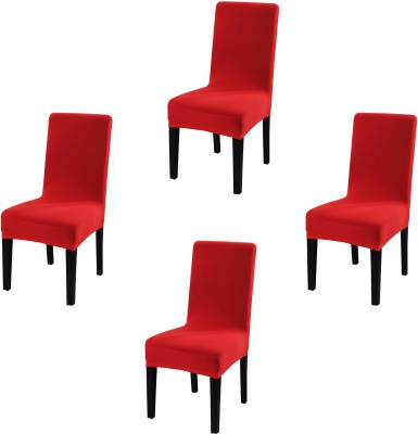 HOUSE OF QUIRK Polyester Plain Chair Cover(Red Pack of 4)