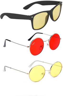 I KING Round, Wayfarer Sunglasses(Red, Yellow)
