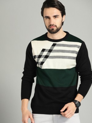 Roadster Self Design Round Neck Casual Men Black Sweater