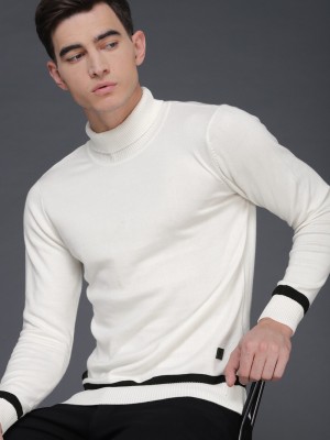 WROGN Solid Turtle Neck Casual Men White Sweater