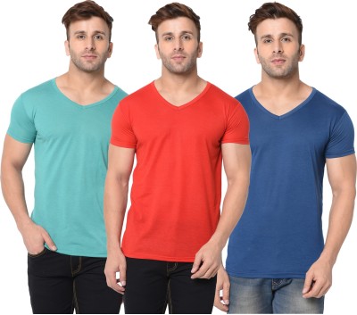 Jangoboy Solid Men V Neck Dark Blue, Red, Light Green T-Shirt