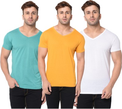 Jangoboy Solid Men V Neck White, Light Green, Yellow T-Shirt